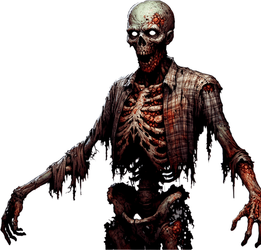 zombie.
Single Game Texture. In-Game asset. 2d. Blank background. High contrast. No shadows.