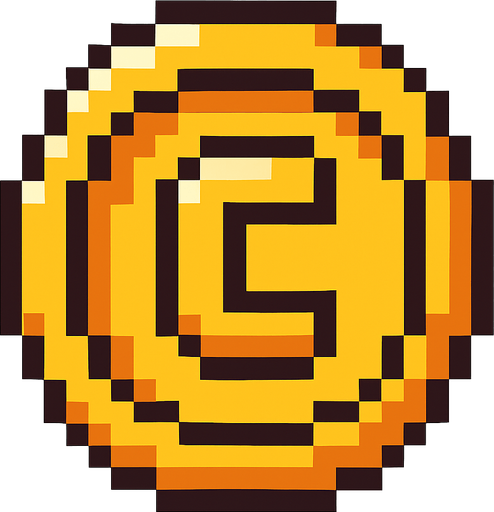 Pixel, 2d, Coin.
In-Game asset.  2d.  High contrast.  No shadows