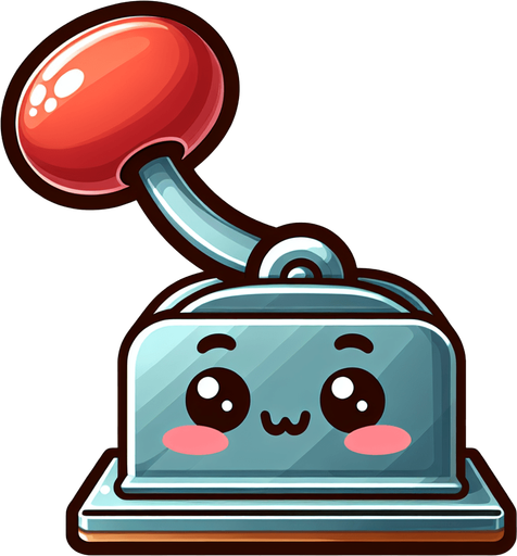 lever cute cartoon.
Single Game Texture.  In-Game asset.  2d.  Blank background.  High contrast.  No shadows