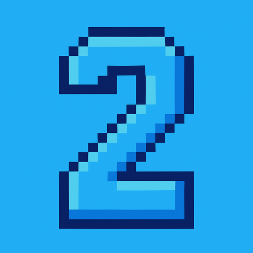 Número 2 azul, pixelart.
In-Game asset.  2d.  High contrast.  No shadows