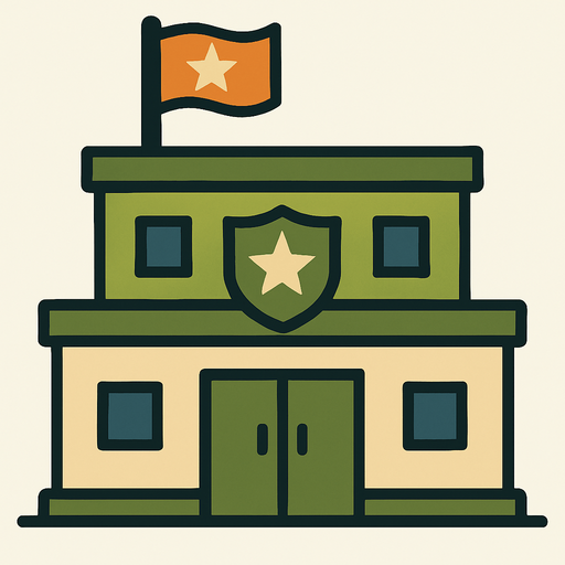 Army building.
In-Game asset.  2d.  High contrast.  No shadows