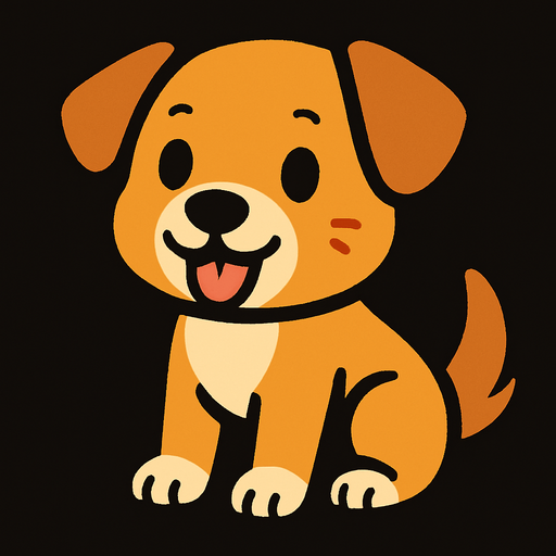 Cute dog.
In-Game asset.  2d.  High contrast.  No shadows