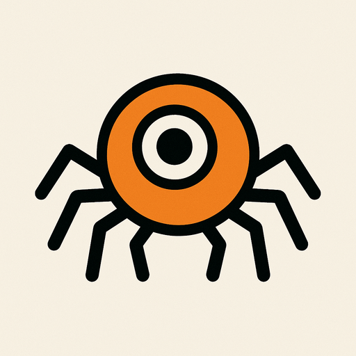 A small orange circle with spider legs 1 cute eye and no mouth.
In-Game asset.  2d.  High contrast.  No shadows. Very very simple