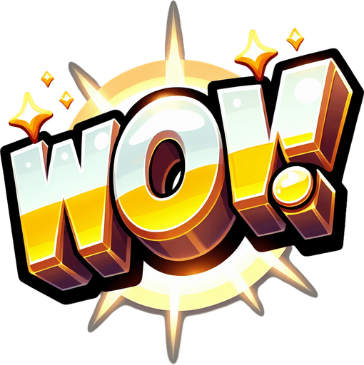 game success graphic, surprised cartoon shiny words, "WOW!".
Single Game Texture. In-Game asset. 2d. Blank background. High contrast. No shadows.