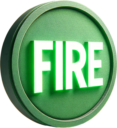 yuvarlak bir fire yazısı yeşil.
Single Game Texture. In-Game asset. 2d. Blank background. High contrast. No shadows.