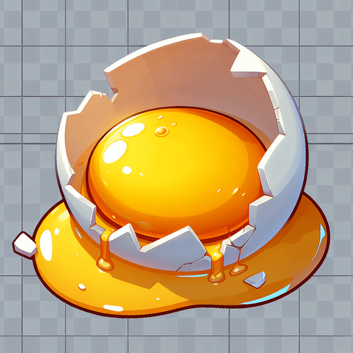 cracked egg white and yolk seeping. Single Game Texture. In-Game asset. 2d. Blank background. High contrast. No shadows.