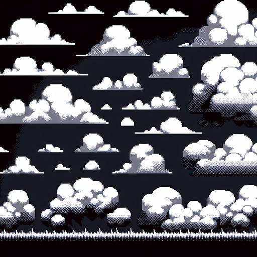 pixel art clouds.
Single Game Texture. In-Game asset. 2d. Blank background. High contrast. No shadows.
