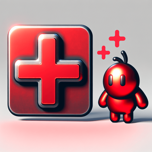 Steel matte finish red plus sign and a cute red character steel.
Single Game Texture. In-Game asset. 2d. Blank background. High contrast. No shadows.
