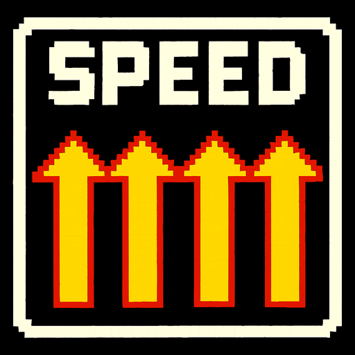 A pixelated speed panel with arrows pointing up.
High contrast.  No shadows