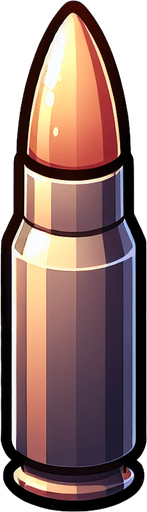 A cartoon bullet.
Single Game Texture.  In-Game asset.  2d.  Blank background.  High contrast.  No shadows
