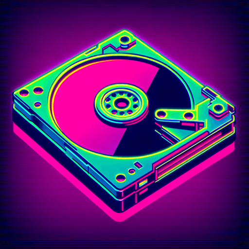 retro cyberpunk datadisk in neon colors.
Single Game Texture. In-Game asset. 2d. Blank background. High contrast. No shadows.