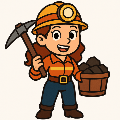 woman miner cartoon.
In-Game asset.  2d.  High contrast.  No shadows