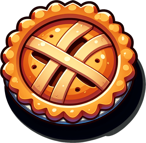 cartoon pie drawn top view.
Single Game Texture. In-Game asset. 2d. Blank background. High contrast. No shadows.