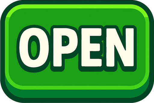 A green Open button.
In-Game asset.  2d.  High contrast.  No shadows