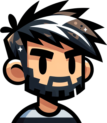 мультяшный парень с темными волосами бородой и светлыми прядями.
Single Game Texture. In-Game asset. 2d. Blank background. High contrast. No shadows.