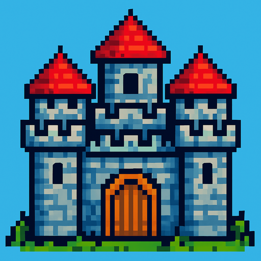 pixsel castle.
In-Game asset.  2d.  High contrast.  No shadows