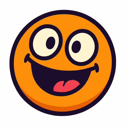 An orange round ball with a silly smile.
In-Game asset.  High contrast.  No shadows