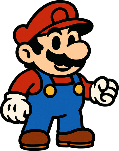 mario like plumber.
In-Game asset.  2d.  High contrast.  No shadows