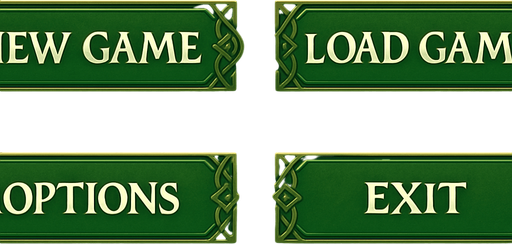 LOTR style buttons with more green color. 1600x230.
In-Game asset.  2d.  High contrast.  No shadows