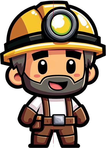 madenci çizgi karakter.
Single Game Texture. In-Game asset. 2d. Blank background. High contrast. No shadows.