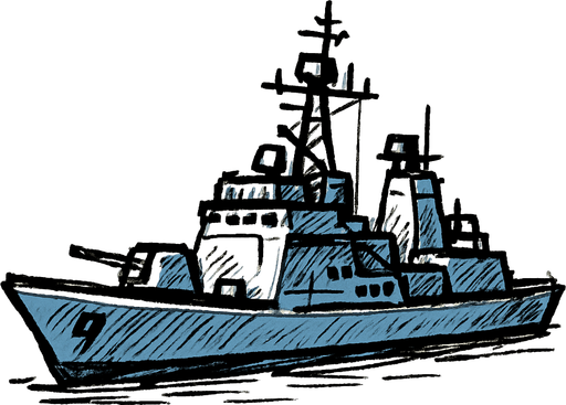 skecth tarzında destroyer savas gemisi.
In-Game asset.  2d.  High contrast.  No shadows