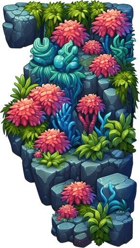 undersea olants rocks etc but no fish.
Single Game Texture. In-Game asset. 2d. Blank background. High contrast. No shadows.