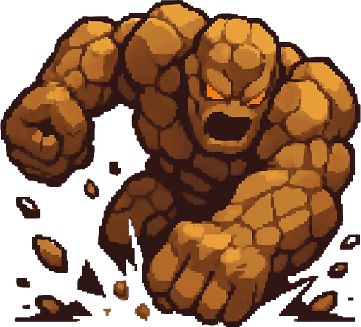 colossus monster, pixel art, punching the ground.
In-Game asset.  2d.  High contrast.  No shadows