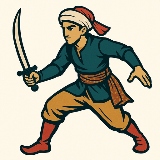 A young, agile swordsman from the Ottoman era.
In-Game asset.  2d.  High contrast.  No shadows