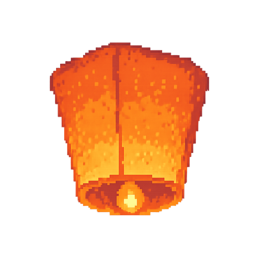 A chinese flying paper lantern, retro pixel style.
In-Game asset.  2d.  High contrast.  No shadows