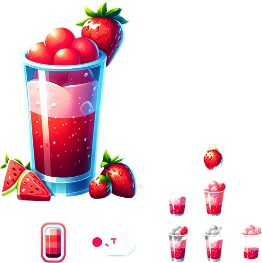 A nice glass of watermelon and strawberry slushice.
Single Game Texture. In-Game asset. 2d. Blank background. High contrast. No shadows.