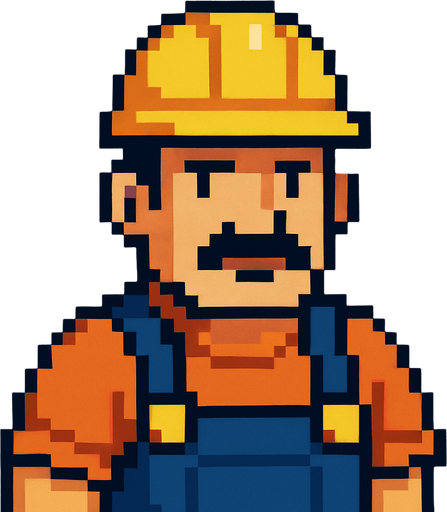 Hombre trabajador mirando a la cámara pixel art.
In-Game asset.  2d.  High contrast.  No shadows