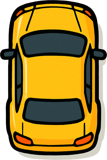 Create a top-down 2D car sprite facing downward..
In-Game asset.  2d.  High contrast.  No shadows