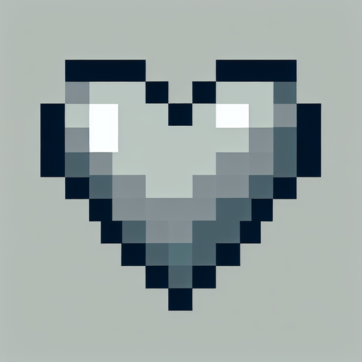 pixalated heart grey Single Game Texture. In-Game asset. 2d. Blank background. High contrast. No shadows.
