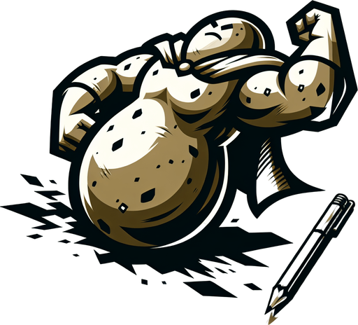 A heroic potato.
Single Game Texture. In-Game asset. 2d. Blank background. High contrast. No shadows.