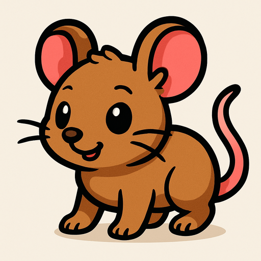 Un emignone souris cartoon style sur ses quatres pattes.
In-Game asset.  2d.  High contrast.  No shadows