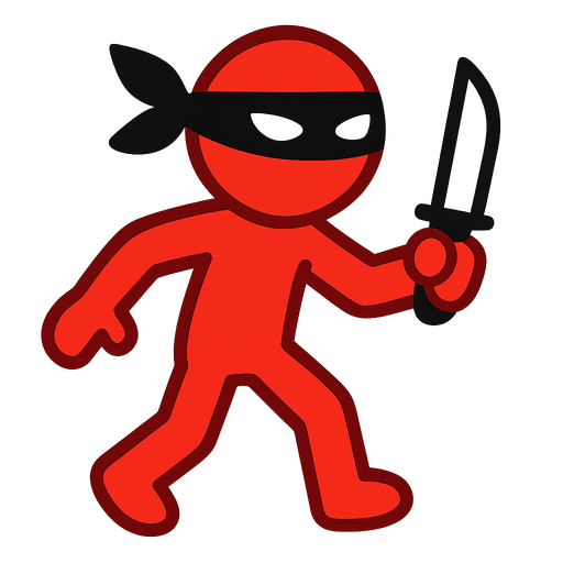 Red stickman with a knife and a thief's bandana.
In-Game asset.  2d.  High contrast.  No shadows. No eyes