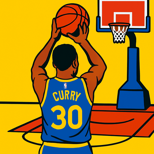 Third person view basketball player Steph curry shooting 
In-Game asset.  2d.  High contrast.  No shadows