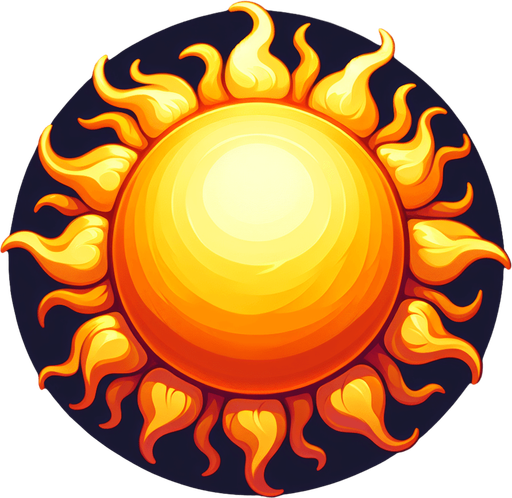 Sun.
Single Game Texture.  In-Game asset.  2d.  Blank background.  No shadows