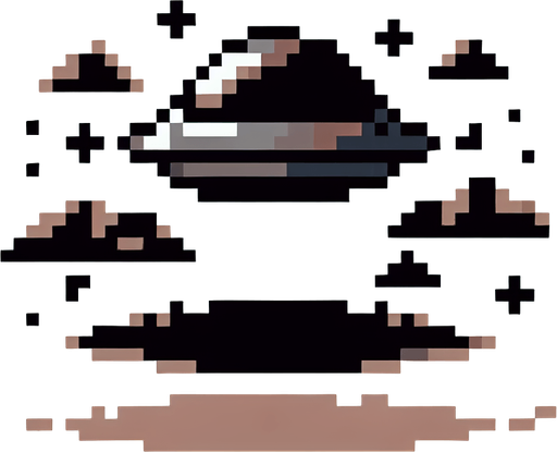 pixel art of a small flying UFO.
Single Game Texture. In-Game asset. 2d. Blank background. High contrast. No shadows.