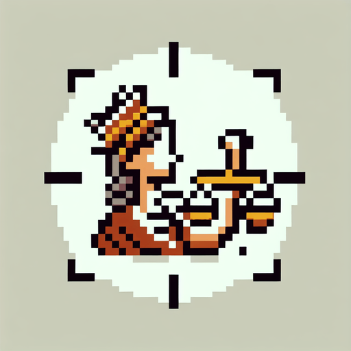 justice logo. 8-bit. cartoon..
Single Game Texture. In-Game asset. 2d. Blank background. High contrast. No shadows.
