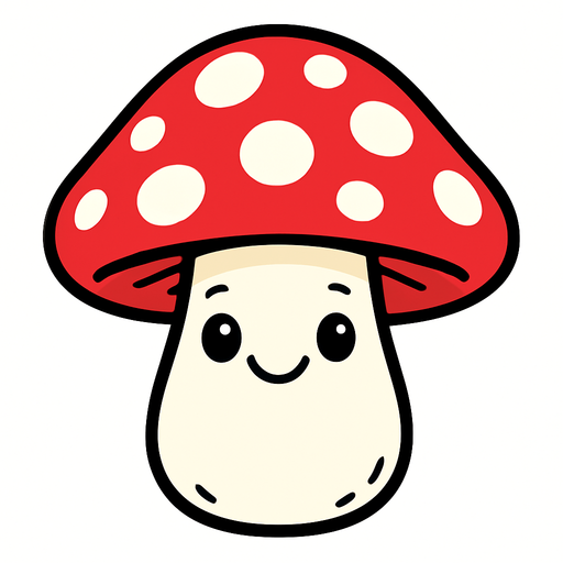 sevimli güzel bir kırmızı ve benekli mantar çiz.
2d.  High contrast.  No shadows