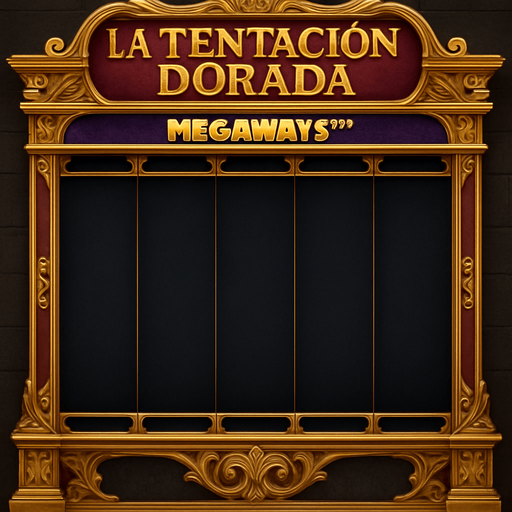 Crea un asset visual completo para una máquina tragamonedas estilo Megaways, coherente con 'La Tentación Dorada'.

Diseño Central Megaways:

Rodillos Dinámicos: Muestra una configuración de 6 rodillos verticales, donde la altura de cada rodillo puede variar de forma dinámica (mostrando entre 2 y 7 símbolos por rodillo). Esto debe ser visualmente aparente, quizás con indicadores de símbolos en la parte superior/inferior de cada rodillo (necesito que dejes un hueco en la maquina para que yo ponga los 6 rodillos/slots).

Estilo y Temática:

Opulencia: Marco de la máquina lujoso, dorado, con detalles intrincados, similar a la tragamonedas principal.

Fondo de Rodillos: Oscuro y elegante (negro, azul noche), para resaltar los símbolos.