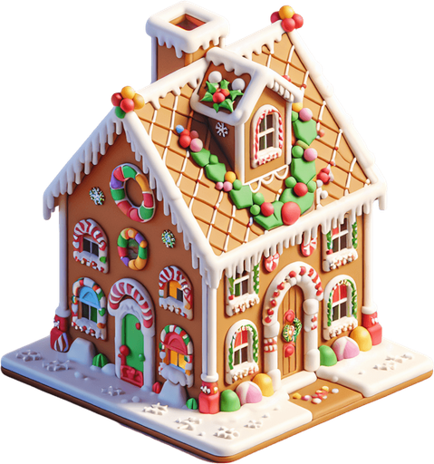 a christmas gingerbread house. plastic style. Single Game Texture. In-Game asset. 2d. Blank background. High contrast. No shadows.