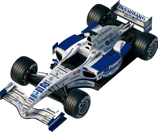 BMW FW26 F1 car from 2006 year. Top view. White body with thick royalblue livery. white coloured Sponsors: ,,Allainz" , ,,caistrol" , hp , FedEx , "Willaims". "BMiW POWER"..
Single Game Texture. In-Game asset. 2d. Blank background. High contrast. No shadows.