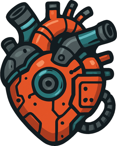 a robotic heart.
In-Game asset.  2d.  High contrast.  No shadows