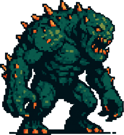 monster giant, pixel art, no background.
In-Game asset.  2d.  High contrast.  No shadows