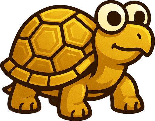 A golden land turtle with googly eyes looking to the right.
In-Game asset.  2d.  High contrast.  No shadows
