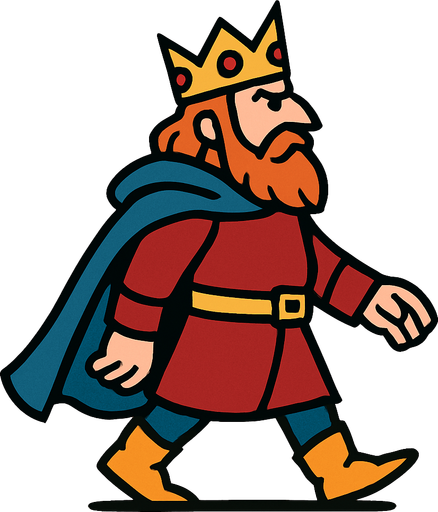 bir imparatorluğun kralı , sağdan sola yürür gibi.
In-Game asset.  2d.  High contrast.  No shadows