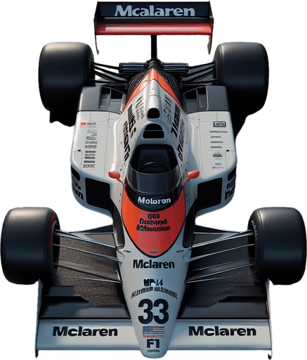 Realistic McLairen MP4/4 F1 race car from 1990. Top view..