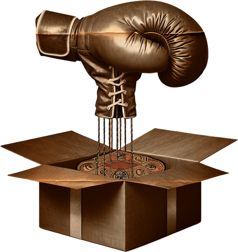 a pergament of a christmas present with a box glove trap. There is the text: "You think, the hit box is confusing? Thank you for your information. You get a present for this."